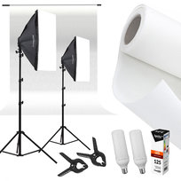 Profesjonalny Zestaw do Studio Tło + Stelaż + 2x Lampa Softbox 40x60cm 85W LED