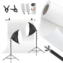 Profesjonalny Zestaw do Studio Tło + Stelaż + 2x Lampa Softbox octa 60cm 85W LED