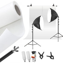 Profesjonalny Zestaw do Studio Tło + Stelaż + 2x Lampa Softbox octa 90cm 125W LED