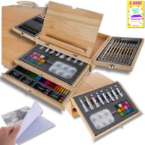 Profesjonalny zestaw malarski do malowania artystyczny kreatywny w walizce sztaluga pędzle farby kredki ołówki pastele + ebook