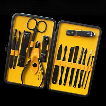 Profesjonalny zestaw narzędzi do manicure i pedicure + etui - żółto-czarny - Hedo