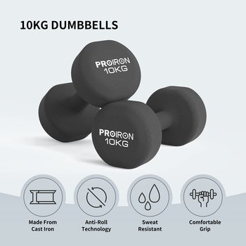PROIRON PRKNED10K Zestaw hantli, 2 szt., 10 kg, czarny, neopren - Inna marka