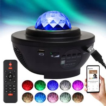 PROJEKTOR GWIAZD RZUTNIK NIEBA LAMPKA NOCNA LED GŁOŚNIK BLUETOOTH + PILOT - Lewer