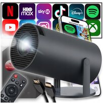 PROJEKTOR RZUTNIK ANDROID TV WIFI PRZENOŚNY GŁOŚNIK CZARNY BLUETOOTH MINI