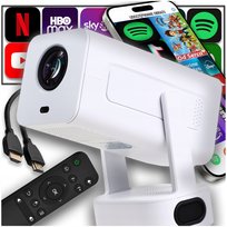 PROJEKTOR RZUTNIK FILMOWY ANDROID TV WIFI BLUETOOTH FULL HD PRZENOŚNY BIAŁY