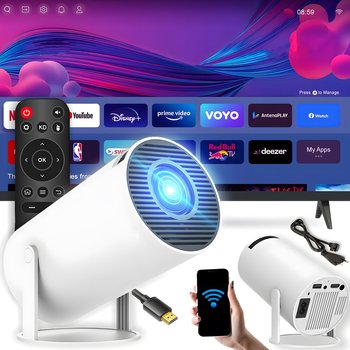 PROJEKTOR RZUTNIK WIFI ANDROID PRZENOŚNY OBROTOWY SMART 4K GŁOŚNIK BLUETOOTH - Retoo