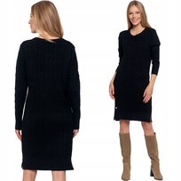 Prosta Sukienka Swetrowa Damska Z Warkoczowym Splotem Wiskoza Moraj L/Xl Black