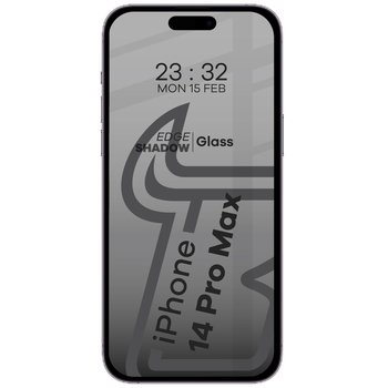 Prywatyzujące szkło hartowane Bizon Glass Edge Shadow do iPhone 14 Pro Max, przyciemniane z czarną ramką - Bizon