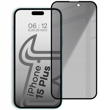 Prywatyzujące szkło hartowane Bizon Glass Edge Shadow do iPhone 15 Plus, przyciemniane z czarną ramką - Bizon