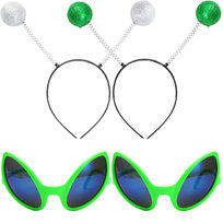 Przebranie Kostium Obcy Kosmita UFO Zestaw Okulary Opaska Zielone 2 szt