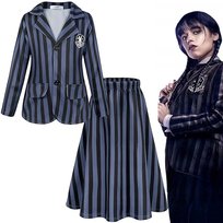 PRZEBRANIE WEDNESDAY ADDAMS KOSTIUM MUNDUREK SZKOLNY STRÓJ HALLOWEEN 160