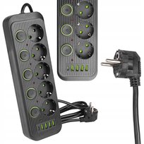 Przedłużacz elektryczny 5 gniazd z uziemieniem schuko+5xUSB z włącznikami MODI 6589 LVT
