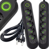 PRZEDŁUŻACZ LISTWA ZASILAJĄCA 5 GNIAZD + 3 USB KABEL 5M UZIEMIENIE NTN