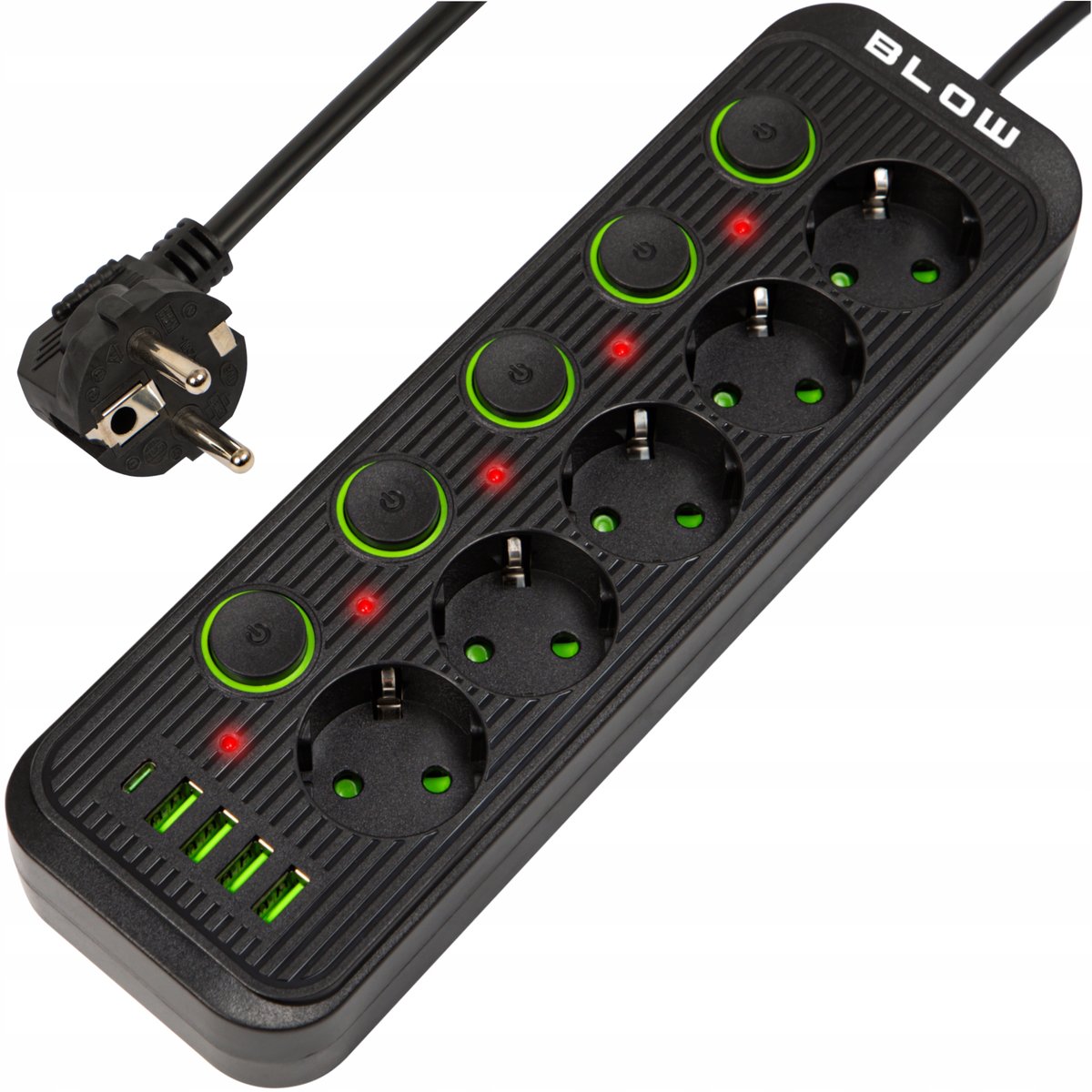 PRZEDŁUŻACZ LISTWA ZASILAJĄCA WŁĄCZNIK 4x USB 5 GNIAZD 5m USB TYP-C ...