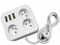 PRZEDŁUŻACZ LISTWA ZASILAJĄCA Z UZIEMIENIEM + 3 GNIAZDA USB KABEL ZASILAJĄCY 2M