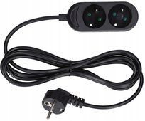 Przedłużacz podwójny z uziemieniem 1m czarny