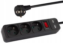 Przedłużacz Prądu 3 Gniazda Listwa z Włącznikiem 1,5m 2 Gniazda USB Inna marka