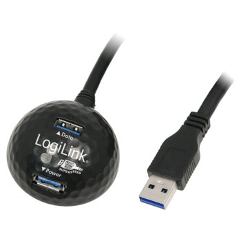 Przedłużacz USB 3.0 LogiLink 1.5m, HUB USB-A/M na 2x USB-A/F z kulką dokującą, czarny - LogiLink