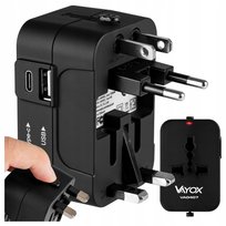 PRZEJŚCIÓWKA ADAPTER PODRÓŻNY CAŁY ŚWIAT GNIAZDKA UK USA EU ŁADOWARKA USB-C VAYOX