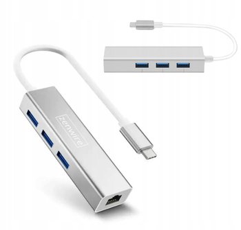Przejściówka HUB USB-C Fast Ethernet 3x USB 3.0 RJ45 Adapter Kabel RJ-45 - Inny producent