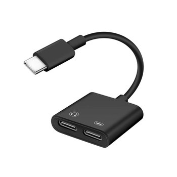 Przejsciówka USB-C z meskiego na podwójne zenskie USB-C, ladowanie audio — czarna - Avizar