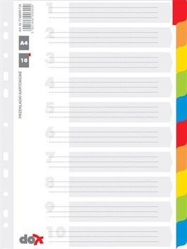 Przekładki A4 Kartonowe z Laminowanymi Indeksami Dox Kolor 10 Kartek - Office Products
