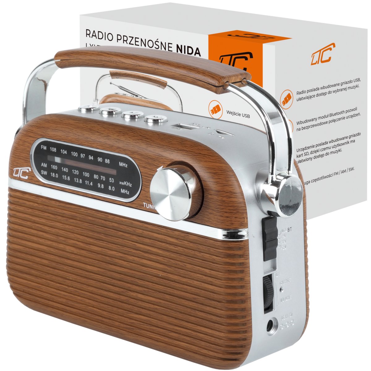 Przenośne radio retro LTC Nida Bluetooth z wbudowanym akumulatorem USB SD-Zdjęcie-0