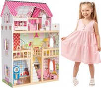 Przenośny duży domek z drewna z mebelkami dla dziewczynki DO ZABAWY LALKAMI