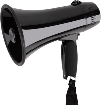 Przenośny megafon, moc 25 W, głośnik megafonowy z funkcją głosu i syreny/alarmu, z regulacją głośności i paskiem, czarny - other