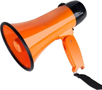 Przenośny megafon, moc 25 W, głośnik megafonowy z funkcją głosu i syreny/alarmu, z regulacją głośności i paskiem, pomarańczowy - other