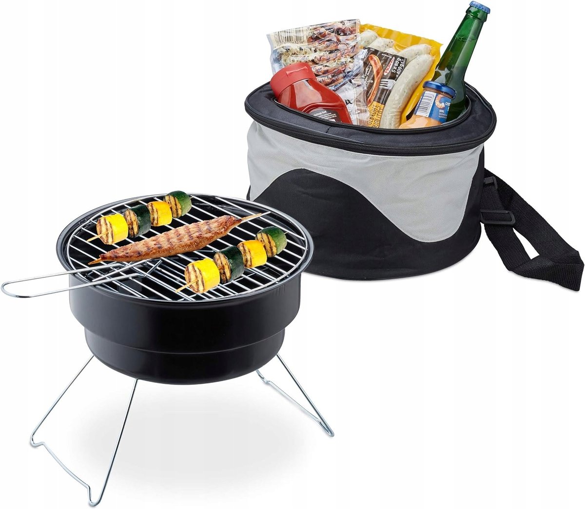 PRZENOŚNY Piknikowy GRILL OGRODOWY Węglowy MAŁY BBQ + TORBA TERMICZNA ...