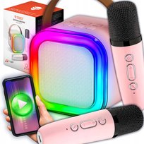 PRZENOŚNY ZESTAW KARAOKE GŁOŚNIK BLUETOOTH RGB DWA MIKROFONY USB MINI JACK