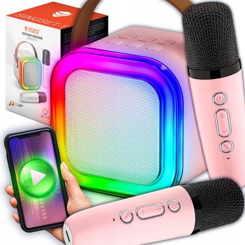 PRZENOŚNY ZESTAW KARAOKE GŁOŚNIK BLUETOOTH RGB DWA MIKROFONY USB MINI JACK - Renew Force