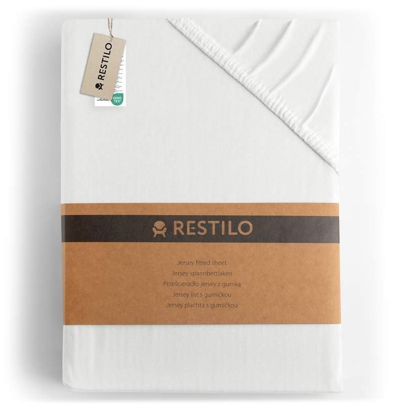 Prześcieradło AMBER kolor biały styl klasyczny materiał jersey 140-160x200 RESTILO