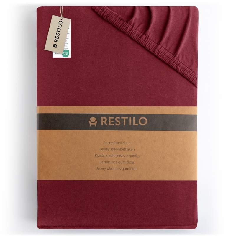 Prześcieradło AMBER kolor bordowy styl klasyczny materiał jersey 180-200x200 RESTILO