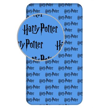Prześcieradło bawełniane z gumką 90x200 Harry Potter niebieskie 8520 napisy dla dzieci - Jerry Fabrics