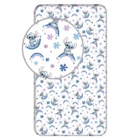 Prześcieradło bawełniane z gumką 90x200 Lilo I Stitch białe tęczowe dla dzieci