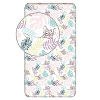 Prześcieradło bawełniane z gumką 90x200 Lilo I Stitch liście pastelowe kolorowe dla dzieci