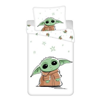 Prześcieradło bawełniane z gumką 90x200 Star Wars Baby Yoda dla dzieci August 23 - Jerry Fabrics