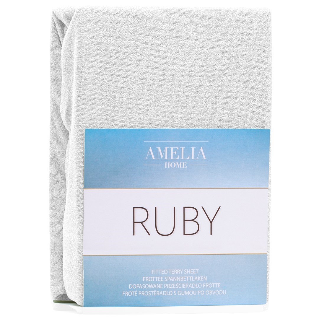 Prześcieradło frotte z gumką AMELIAHOME Ruby, białe, 100-120x200cm