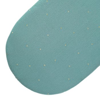 Prześcieradło muślinowe do kosza mojżesza / gondoli z gumką-  ZIELONE W ZŁOTE KROPKI - Like Moses