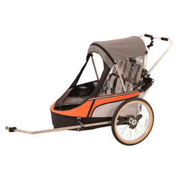 Przyczepka rowerowa 3w1 Wike Premium Double pomarańczowo-szara - najwięcej miejsca dla dziecka - Inna marka