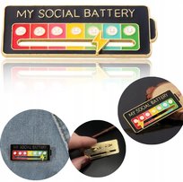 PRZYPINKA MY SOCIAL BATTERY POZIOM NASTROJU ŚMIESZNY PREZENT BROSZKA METAL