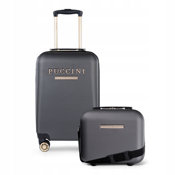 PUCCINI Zestaw Komplet WALIZEK Podróżnych 2w1 Kabinowa + Kuferek ABS Szare - PUCCINI