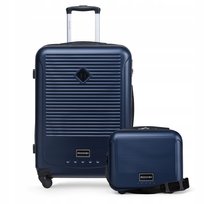 PUCCINI Zestaw Komplet WALIZEK Podróżnych 2w1 Średnia + Kuferek ABS Granat