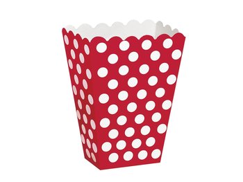 Pudełka na popcorn czerwone w białe kropki, 8 szt.
