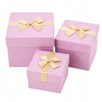 Pudełka Prezentowe Welurowe Różowe Ze Złotą Wstążką 3 Szt. Święta