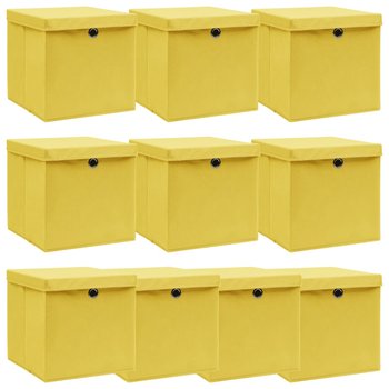 Pudełka z pokrywami, 10 szt., żółte, 32x32x32 cm, tkanina - vidaXL