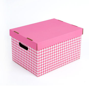 Pudełko Karton Z Wiekiem Różowe Pepitka 35X26X21cm - Siima