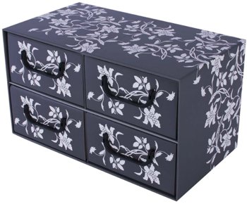 Pudełko kartonowe MISS SPACE, 4 szuflady, Kwiaty, szare, 25x44x25 cm - Miss space